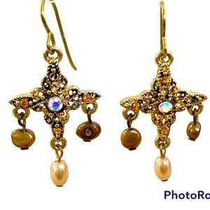 Cross Earrings Niobium Ear Wires crystal rhinestones pearls